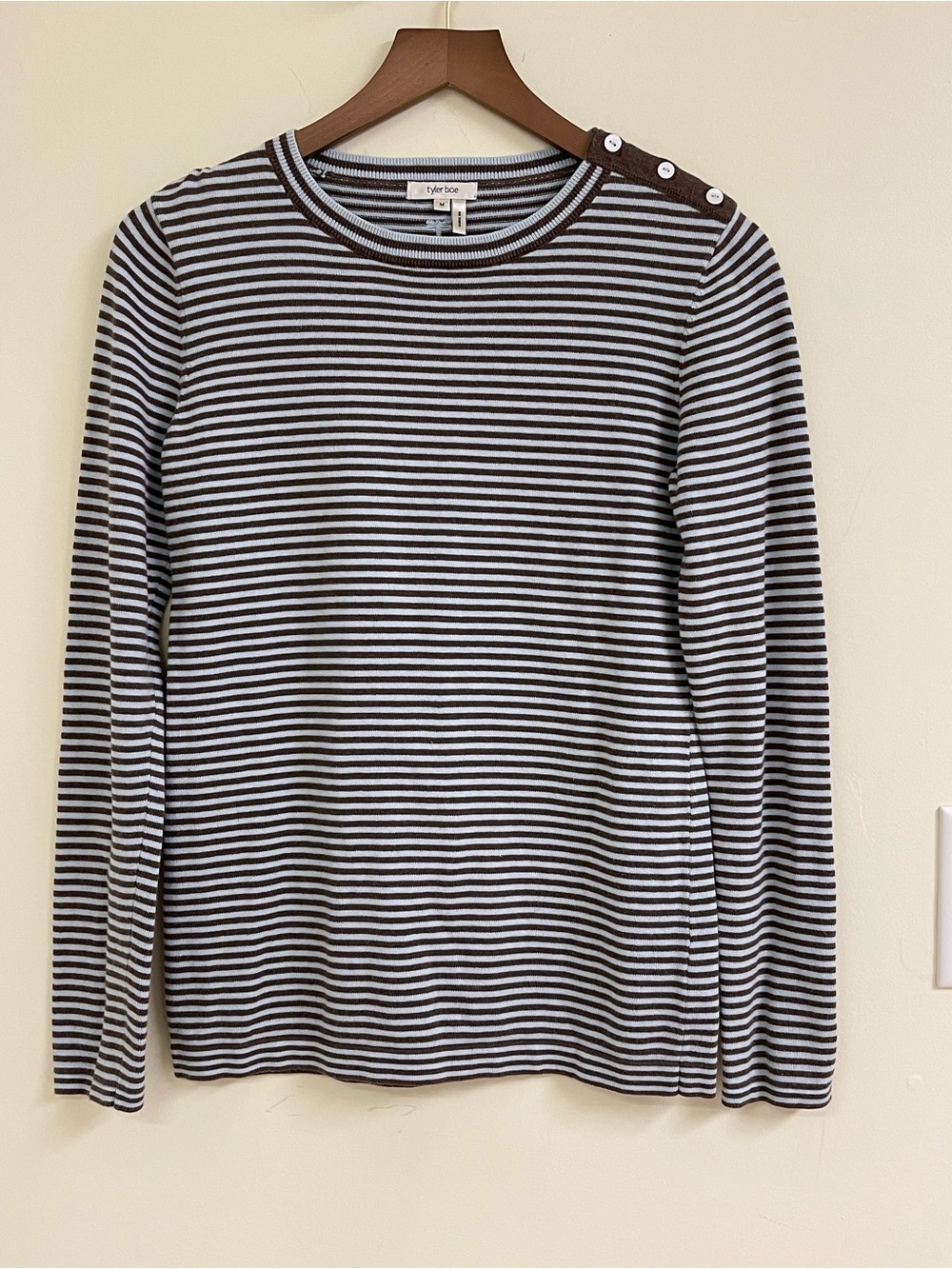 Tyler Boe Striped Cotton Silk Blend Sweater Top Brown Blue M